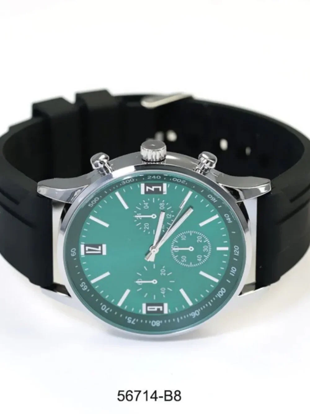 MC Montres Carlo Men's Silver Green Tone Black Band 46mm Quartz Watch NEW
